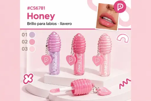 Brillo labial Honey con llavero Pink21